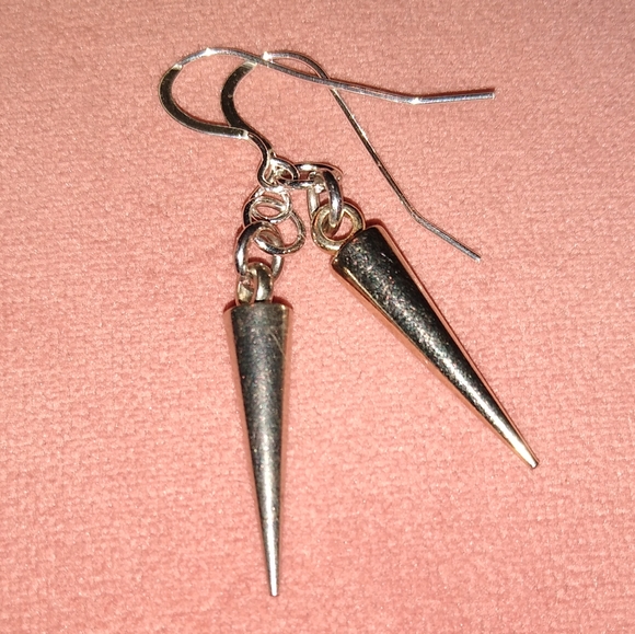 KATTA Spike Dangle Earrings Solid 925 Sterling Silver Ear Wires Punk Goth Spikes - Picture 2 of 5